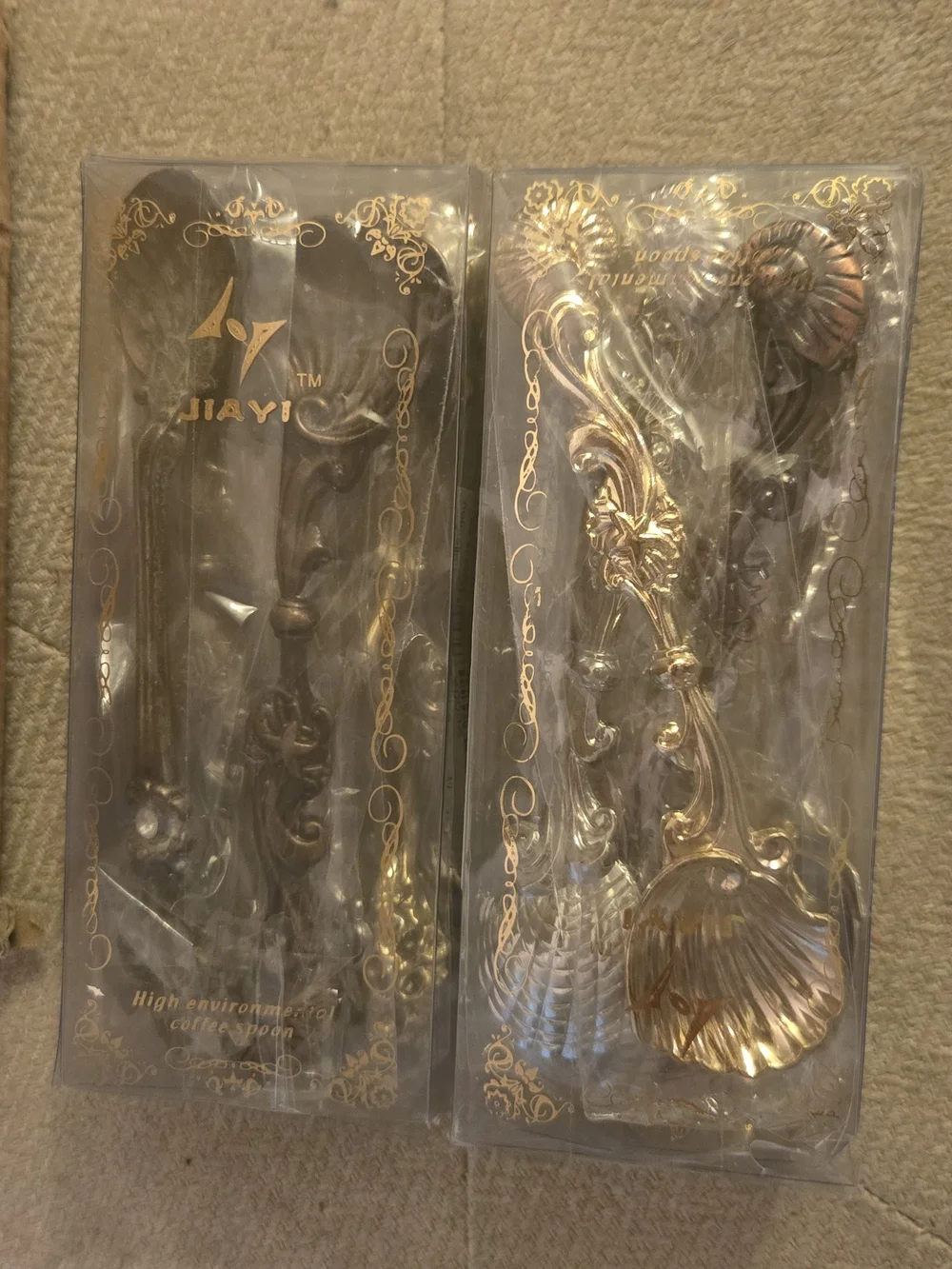 Grace Ornate Serving Spoons in Gold, Silver, and Copper Tones